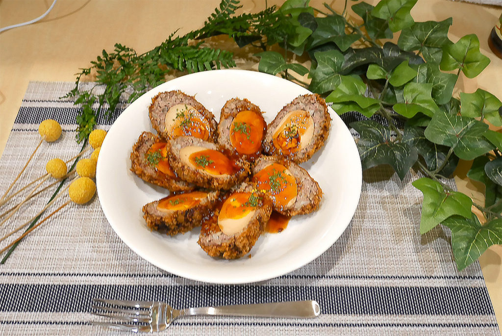 社食惣菜アレンジレシピ「もうたま卵なスコッチエッグ」